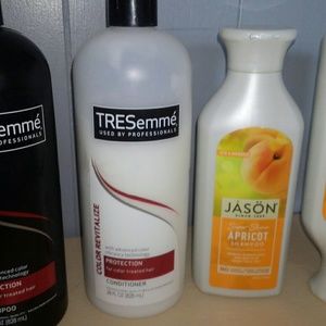 Lot of shampoos and conditioners